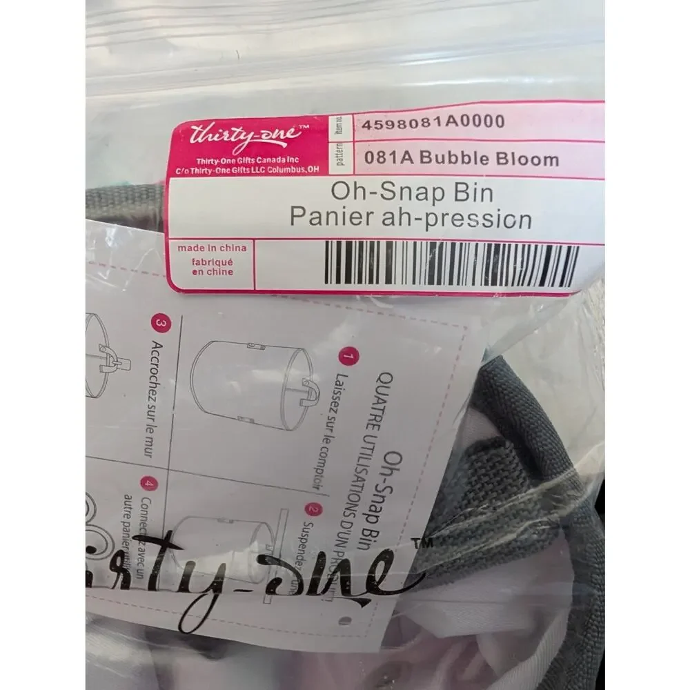 Thirty-One Bubble Bloom Oh Snap Bin PinkBlue Gray Green Floral NEW 31